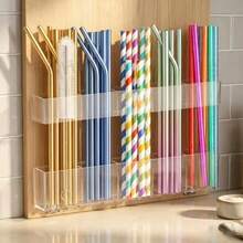 Cabinet Door Straw Organizer - 9.5 Inch Large Acrylic Straw Storage Box With Strong Adhesive Backing, Cup Straw Storage Container, Cabinet Drinking Straw Dispenser, Suitable For Kitchen Countertop - Multicolor - View 5
