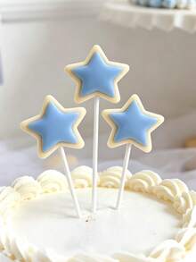 1pc Blue Bear Theme Cake Topper, Rocking Horse Train Blocks Decoration, Baby Birthday Dessert Table Accessory, Baby Shower Decoration - Multicolor - View 11