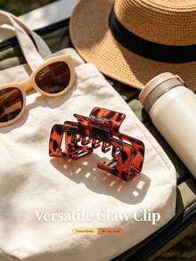 1/4pcs Oversized Hair Claw Clips Suitable For Wearing Hats, Hollow Square Design Fits Baseball Caps Easily. Strong Grip Holds Messy Hair Securely. Fashionable Matte And Tortoise Shell Colors, Ideal Hair Accessory For Women's Daily Outings. - Multicolor - View 4