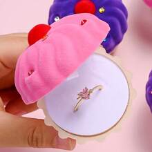 1 Pc Exquisite Cake Velvet Jewelry Box Shiny Crystal Ring Container Wedding Ring Boxes For Earrings Necklace Bracelet Display Gift Box Holder - Multicolor - View 2