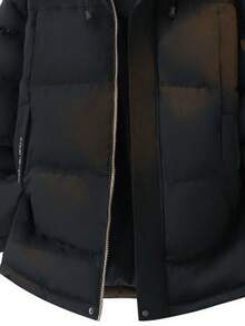 Vancamel Pulse Jaket Tebal Berkerudung Warna Polos untuk Pria Musim Dingin, Mantel Empuk Kasual Minimalis Nyaman untuk Olahraga dengan Kantong Besar - Hitam - View 8