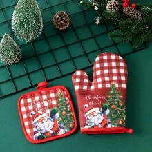 2pcs/1set Christmas Heat-Resistant Polyester Oven Mitts, Kitchen Oven Microwave Heat-Insulating Gloves, Waterproof Non-Slip, Suitable For Baking, Grilling, Cooking, Kitchen Essentials, Christmas Holiday Decoration And Party - View 11