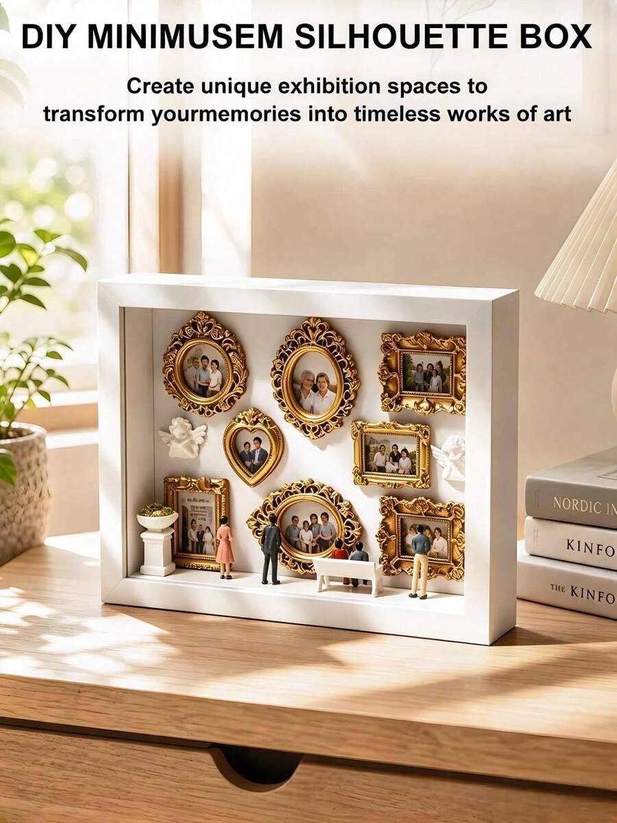 1 Set DIY Mini Museum Shadow Box Frame Kit With Customizable Photo Display And Miniature Figurine, Unique Personalized Keepsake Or Decor For Halloween/Christmas Gift Or Home Decoration - 8-inch Square - View 1