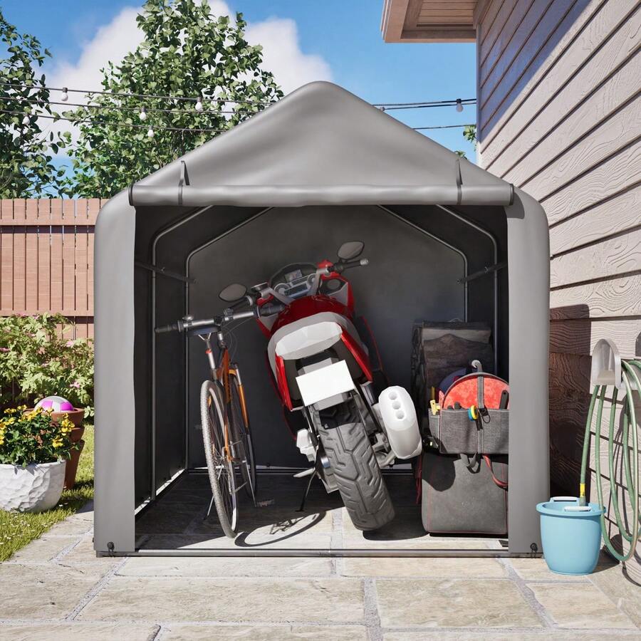 Geräteschuppen 190x170x200cm, Fahrradgarage, Geräteschuppen, Garagenzelt, Gartenhaus Lagerzelt Fahrradschuppen Werkzeugzelt Lagergarage, Dunkelgrau - 160x220x165 cm -nEW W5228P410888 - View 1