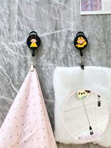 1pc Multi-Function Retractable Towel Clip, Automatic Rebound Retractable Hook Clip, Rag Hook, Bathroom No-Drill, Easy-Pull Rope Hand Towel Rack, Chinese Classic Novel Journey To The West Character Theme, Creative Pattern, Home Essential - Multicolor - View 2