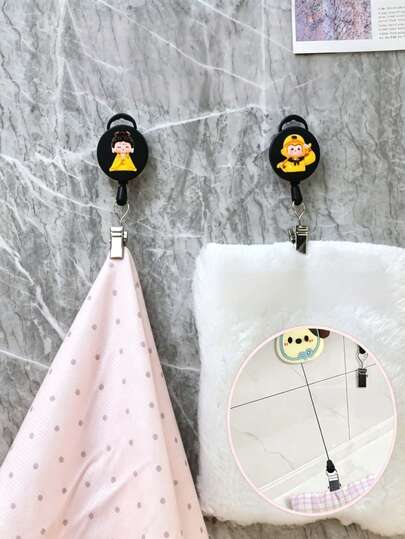 1pc Multi-Function Retractable Towel Clip, Automatic Rebound Retractable Hook Clip, Rag Hook, Bathroom No-Drill, Easy-Pull Rope Hand Towel Rack, Chinese Classic Novel Journey To The West Character Theme, Creative Pattern, Home Essential