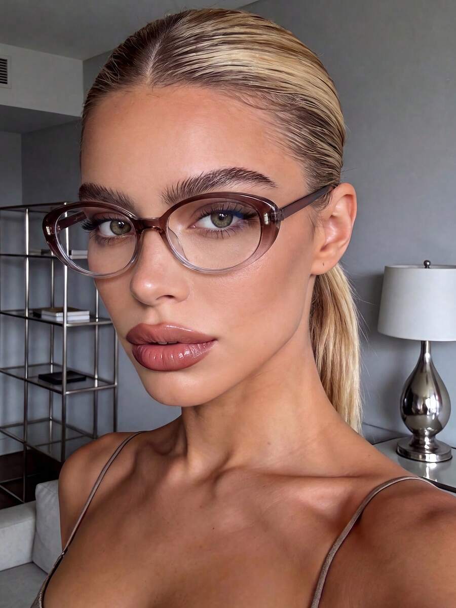 1 Par de Óculos Femininos com Armação Oval Pequena, Lentes Lisas com ...
