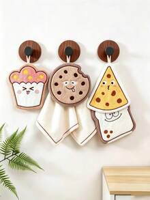 2pcs/4pcs Cartoon Food Shaped Hand Towels, Cute Toast, Cookie, Cupcake And Pizza Hand Towels, Absorbent And Hangable, Suitable For Home Kitchen - Multicolor - View 4