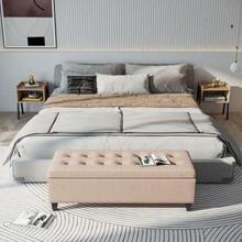 Upholstered Bench With Storage, Bed Bench With Lid In Linen Look, Trunk Bench, Storage Bench For Living Room And Bedroom, Grey - 米色 - 查看 6