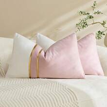 1/2pcs Velvet & Faux Leather Striped Swan Patterned Throw Pillow Covers, Square Cushion Covers, Holiday Home Decor Pillows, Soft & Comfortable Fabric, Modern Decor For Sofa, Bedroom, Dorm - Pink - View 16