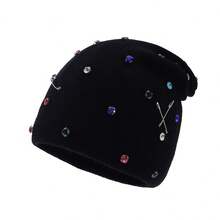 1pc Men's Fashion Rhinestone Brooch Decor Knitted Beanie, Autumn/Winter Warm Casual Wear - Multicolor - View 14