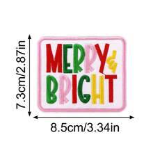 2pcs Christmas Merry & Bright Letter Embroidery Applique Patch, Pink Border Colorful Font Iron On Sew On Patch For Jacket Bag Hat Craft Decoration - Multicolor - View 5