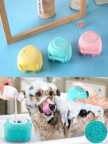 1pc Heart-Shaped Pet Bath Brush With Built-In Shampoo Dispenser, Massage Comb Design, Easy To Clean After Bathing, Compact And Portable Pet Bath Brush - Multicolor - View 10