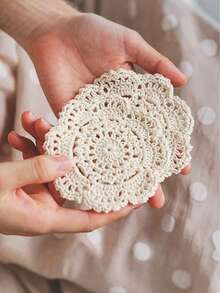 1/2/4/6/10pcs Vintage Coasters, Handmade Woven Heat-Insulating Pads, Creative Hollow Crochet Decorative Mats, Suitable For Drinks, Home, Living Room, Hotel, Housewarming Gift Ideas - Beige - View 14
