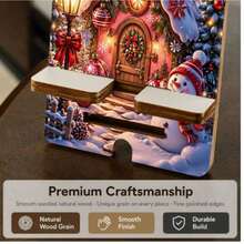 Wooden Phone Stand/Tablet Stand/Adjustable Portable Stand, 2D Printed Christmas Cottage Snowman Night Scene Pattern, Independence Day Back To School Wedding Season Munich Beer Festival Gift, Slouchy Hands-Free Charging Convenient Desktop Decor - D - View 5