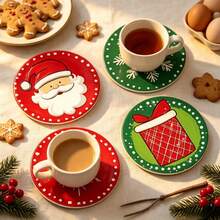 4pcs Christmas Holiday Style Simple Line Drawing Santa Claus Gift Snowflake Element Acrylic Round Coasters - Add Holiday Atmosphere - Practical Holiday Decoration - Suitable For Coffee Cups - Suitable For Office - Dining Table - Holiday Party Gift - Holiday Atmosphere Decoration - Holiday Party Decoration Accessories - Christmas Eve Party Decoration - Multicolor - View 2