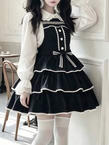 Women's Colorblock Cute Lolita Pinafore Dress, Suitable For Holiday Party And Performance Wear - Black - View 3