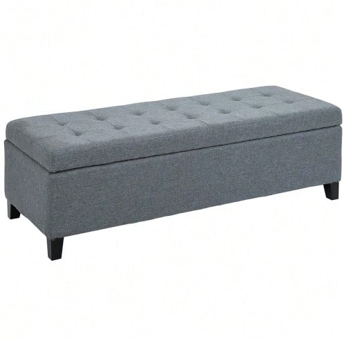 Upholstered Bench With Storage, Bed Bench With Lid In Linen Look, Trunk Bench, Storage Bench For Living Room And Bedroom, Grey - 灰色 - 查看 1