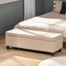 Upholstered Bench With Storage, Bed Bench With Lid In Linen Look, Trunk Bench, Storage Bench For Living Room And Bedroom, Grey - 米色 - 查看 7