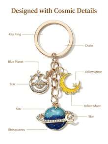 Creative Planet Moon Star Oil Drop Alloy Keychain, Cartoon Minimalist Cute Planet Starry Sky Series Bag Charm, Memorial Gift For Friends And Family, Suitable For Backpack Charm, Daily Bag Decoration, Holiday Party Gift, Back To School Gift, Women's Keychain, Car Keychain, Keychain Making Material, Men's Keychain, Backpack Charm Keychain, Keychain, Keychain Pendant, Keychain Coin Purse, Bulk Keychain, Keychain Set, Keychain Accessories - Multicolor - View 4