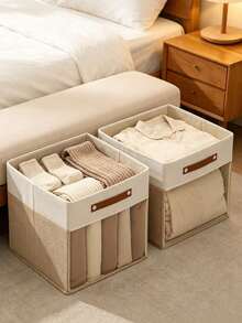 1Pc Foldable Fabric Storage Bin, Non-Woven Visible Clothes Organizer Box, For Closet Bedroom Sundries Arrangement, Household Home Storage Container Christmas Decoration Items Storage Foldable Clothing Storage Box Winter Essentials Christmas - Multicolor - View 5