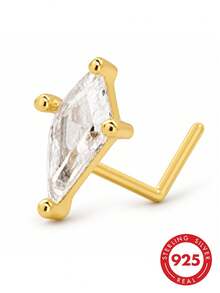 lunastudio 1pc 925 Sterling Silver Rhombus Zirconia Nose Stud For Women Daily Wear - Gold - View 2