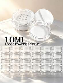 Sealed Leak-Proof Loose Powder Dispenser Box, 1/12/36pcs 10ML High Transparency Plastic Minimalist Transparent No Pattern Round Wide Mouth With 9-Grid Powder Sieve Spiral Sealed Lid And Flocked Powder Puff, Portable Makeup Refill Storage Empty Powder Jar For Travel, Daily Makeup DIY Storage - Multicolor - View 2