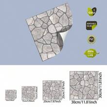 10pcs PVC Self-Adhesive Pebble Texture Floor/Wall Tiles, Modern Rustic Grey Faux Stone Design, Peel And Stick Removable Trimmable DIY Renovation, Suitable For Kitchen, Bathroom, Entryway, Balcony, Living Room Wall And Floor Decor - 10Pcs - View 9