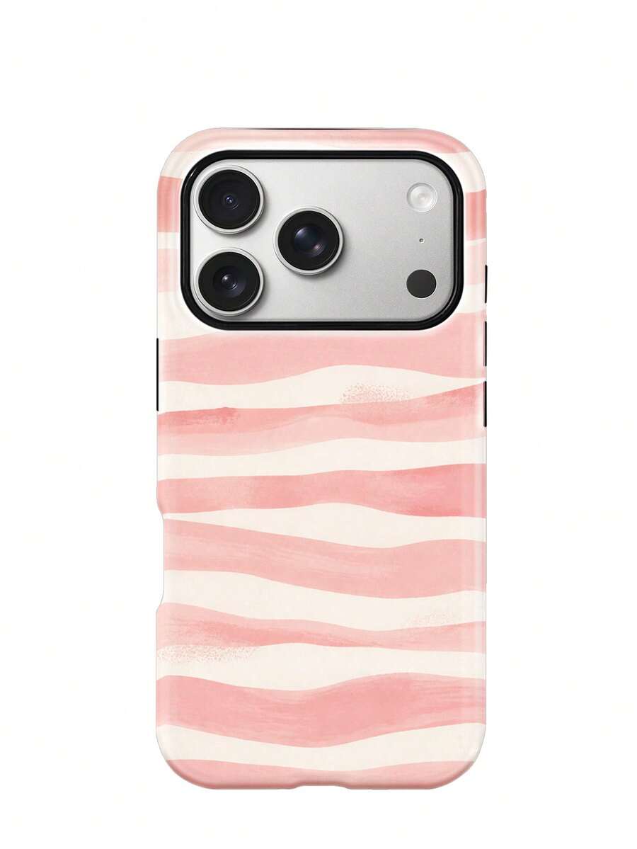 Soft Pink And Yellow Pastel Striped Case For IPhone18 Pro Max,17,17Pro Max,16Pro,15Pro Max,13pro,15,14,14Pro,13,12,11 - Pink and White Striped - View 1