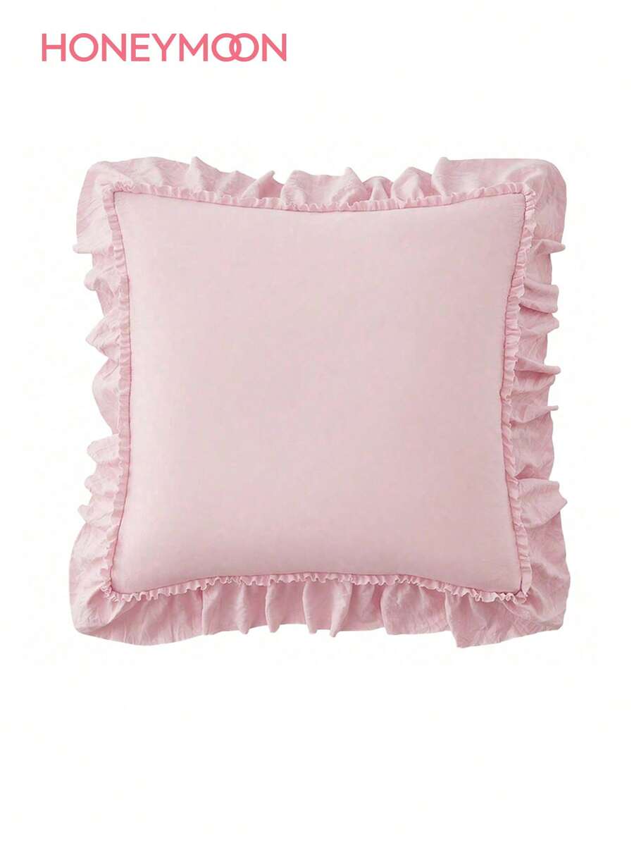 1pc Romantic French Style Ruffled Quilted Envelope Pillow Case (Pillow Insert Not Included), Unique Romantic Decorative Pillow Case, Suitable For Bedroom/Dorm/Sofa/Chaise Lounge, Gift For Loved Ones And Friends - Pink - View 1