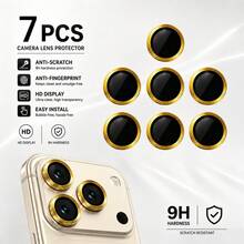 Yezodawee 相機鏡頭保護膜，適用於 iPhone 17 Pro Max 17 Pro 17 Air 17、16 Pro Max，超強 HD 鏡頭保護蓋，防刮耐磨，超薄鋼化玻璃防刮鏡頭蓋，9H 鋼化玻璃金屬相機螢幕保護膜，防震相機保護環，7 片裝金色 - 金色 - 查看 1