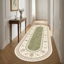 1pc Vintage Floral Border Oval Long Runner Rug, Soft Wear-Resistant Fabric With Non-Slip Backing, Easy To Clean Floor Mat, Suitable For Hallway, Bedroom, Entryway, Kitchen, Dining Room, Ideal For Daily Home Decor And Vintage Style Housewarming - Multicolor - View 4