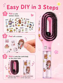 2-In-1 Spray Hairbrush With 6 DIY Stickers, Refillable Spray Brush For Wet And Dry Hair Detangling, Anti-Static Styling Tool, Personalized Hairbrush Gift - Multicolor - View 10