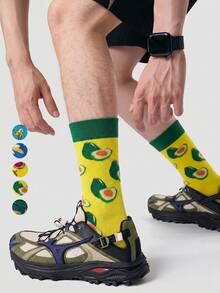1/5/10 Pairs Men's Mid-Calf Socks, Funny Avocado Cartoon Unisex Sports Style Long Socks, Crazy Happy Socks - Multicolor - View 3