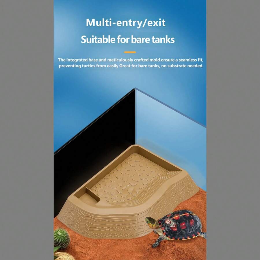 Reptile Tortoise Bath Basin With Dual Slope Ramp, 2 In 1 Turtle Soaking Pool Feeding Dish, Non-Slip Climbing Platform For Terrapin Lizard Gecko Habitat Decor - Style A - View 1