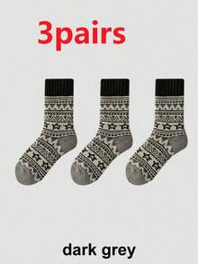 1/3/5 Pairs Vintage Thickened Wool Blend Warm Mid-Calf Socks, Suitable For Daily Wear Or Gifting, Autumn/Winter Style - Multicolor - View 8