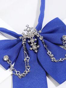 1PC Bow Tie With Rhinestone Cross & Multi Heart Chain Decor Adjustable Collar Accessory - Multicolor - View 6