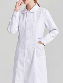 Women's Minimalist Button Long Sleeve Pocket Jacket Nurse Uniform - White - View 1