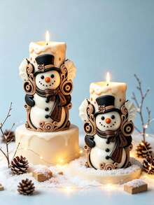 1pc Snowman Cylinder Silicone Mold, Soap & Plaster Making Tool, Cute Snowman Pillar Shape Home Decor, Candlelight Dinner Aromatherapy Candle Making, Creative Gift - Snowman Cylinder Mold - View 3