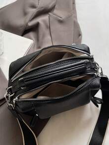 Extremely Simple And Elegant Versatile Fashionable Texture Shoulder Bag, Detachable Shoulder Strap, Multiple Zippered Pockets, Suitable For Commuting - Black - View 12