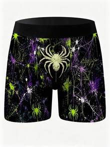 3pcs Men's Funny Shorts, Cyber Splatter Spider Geometric Web Print Underwear, Loose Casual Plus Size Men's Boxer Briefs - Multicolor - View 3