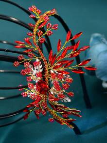 1件優雅水鑽合金花朵裝飾新娘髮箍 女款髮飾 適用派對、舞會、日常穿著 - 紅色 - 查看 7