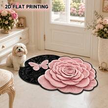 1pc Pink Butterfly Black Floral Bathroom Mat, Suitable For Doorway, Bathroom, Bedroom, Kitchen, Home Decor, Valentine's Day Gift, Hand-Cut With 1-5cm Error, Kitchen Decor, Bathroom Mat, Bathroom Rug, Door Mat, Small Rug, Carpet, Floor Mat, Home Decor, Area Rug, Outdoor Mat, Home Decor, Bedroom Rug, Machine Washable - Multicolor - View 3