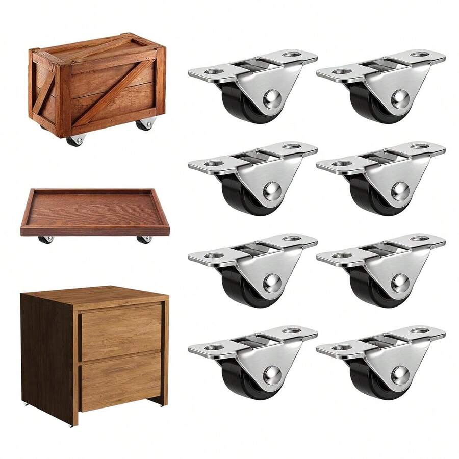 Mini Fixed Casters And Screws, Low-Profile Design, Compact And Silent One-Way Wheels, Rubber Rollers With Steel Top Plates, Suitable For Small Appliances, Furniture, DIY Projects, Storage Boxes, Etc. - A - View 1