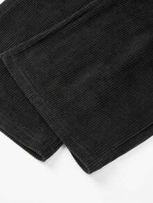 Men's Spring/Autumn Letter Print Drawstring Waist Pocket Loose Casual Corduroy Long Pants - Black - View 5