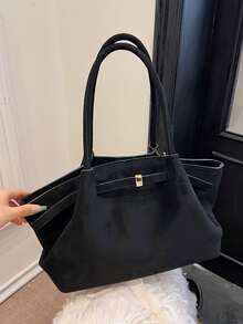Nicekee Simple And High-End Shoulder Tote Bag With Exquisite Square Buckle Decoration, Suitable For Commuting To Work, Daily Shopping And Travel - Black - View 11