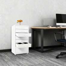 Metall Rollcontainer mit 7 Schubladen, Mobiler Schubladenschrank (Graugrün) | Aktenschrank mit Rollen, Büroschrank mit Rädern, Rollschrank für Zuhause Büro, 35x26x69 cm - Weiß - Übersicht 9