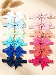 12/20PCS Solid Color Bow-Decorated Headband, Two Sets Available, Non-Slip Securing Headband, Versatile And Casual Baby Headband, Suitable For Everyday Wear. - Multicolor - View 3