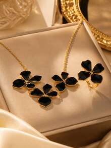 VceTd 1PC/2PCS Fashionable Elegant Asymmetrical Four-Leaf Clover Design Stainless Steel Women's Jewelry Set Suitable For Daily Wear Or Party - Yellow Gold - View 1