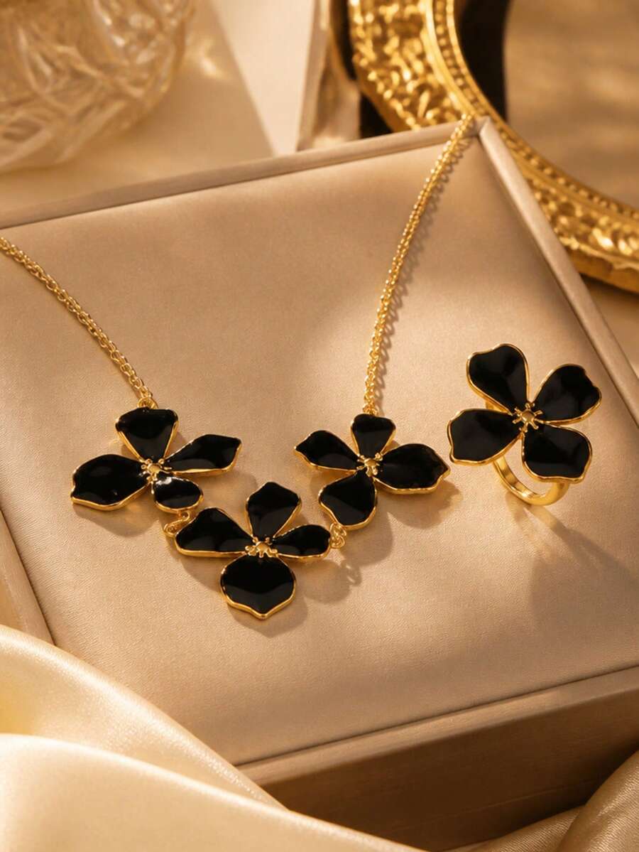 VceTd 1PC/2PCS Fashionable Elegant Asymmetrical Four-Leaf Clover Design Stainless Steel Women's Jewelry Set Suitable For Daily Wear Or Party - Yellow Gold - View 1